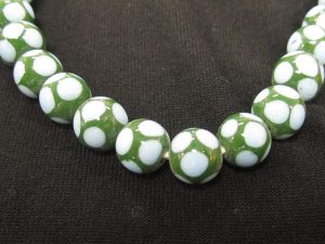 Lampwork Glass Beads Round Jade Green with Sky Blue Dot 9mm