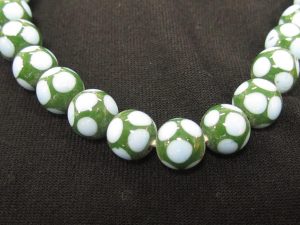 Lampwork Glass Beads Round Jade Green With Sky Blue Dot 9Mm