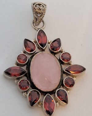 MORGANITE with Garnets Pendant
