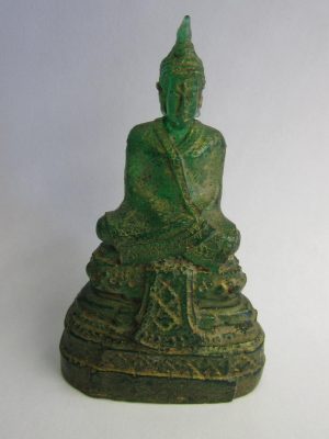 Small Buddha Statue Green Resin With Gold Wash