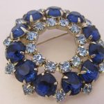 Vintage Rhinestone Jewelry - Blue And Aqua Round Brooch