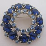 Vintage Rhinestone Jewelry - Blue And Aqua Round Brooch