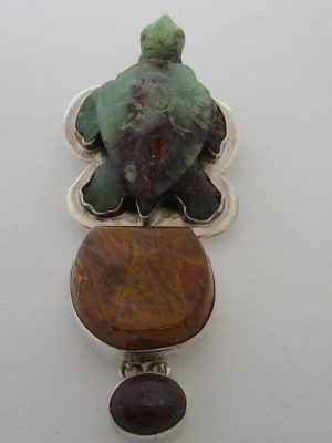 Gemstone Turtle Pendant Chrysoprase, Sterling Silver, Jasper, Boulder Opal