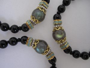 Onyx With Labradorite And Ohm Charm Bracelet