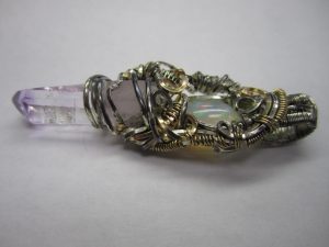 Wire Wrapped Pendant - Ethiopian Opal, Vera Cruz Amethyst