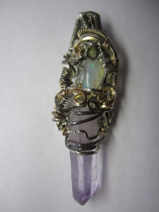 Wire Wrapped Pendant - Ethiopian Opal, Vera Cruz Amethyst