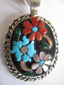 Zuni Inlay Pendant Rose Calavaza