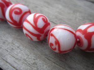 White with Red Lines Java Glass bead