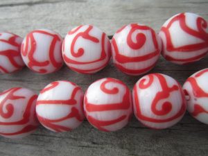 White with Red Lines Java Glass bead