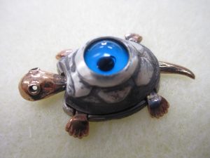 Evil Eye Turtle Pendant - Sterling Silver With Bronze