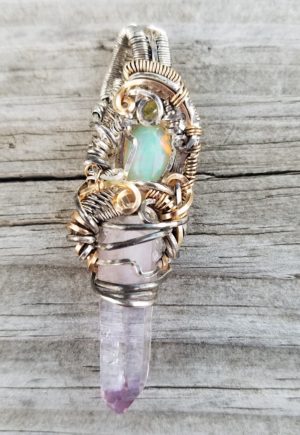 Wire Wrapped Pendant - Opal, Vera Cruz Amethyst