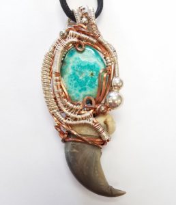chrysocolla and bear claw necklace