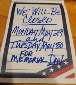 Memorial Day Hours